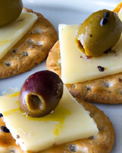 Savory Delight: Creamy Havarti and Olives on Crackers