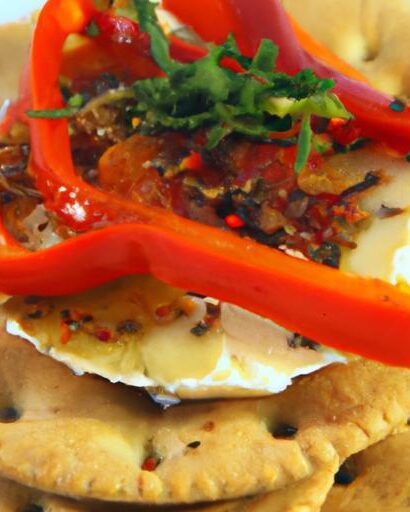 Savory Delight: Goat Cheese Paired with Roasted Red Pepper Crackers