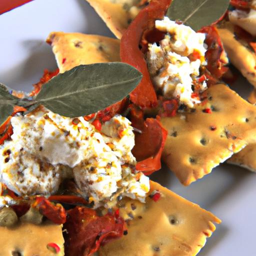 Savory Delight: Goat Cheese Paired with roasted Red Pepper Crackers